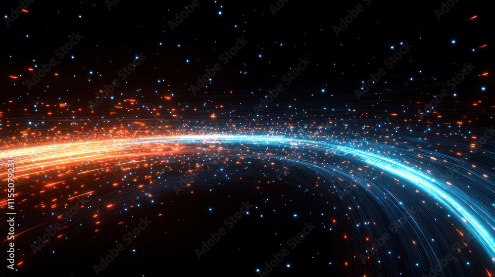 Poster a digital highway of light trails representing fast data transfer, symbolizing the speed and connect