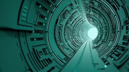 Obraz premium Futuristic tunnel with glowing patterns, showcasing digital art.