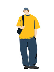Flat illustration of a man holding a bag