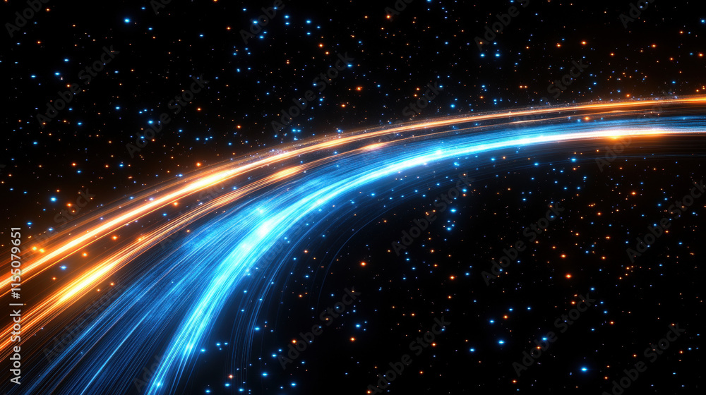Poster a digital highway of light trails representing fast data transfer, symbolizing the speed and connect