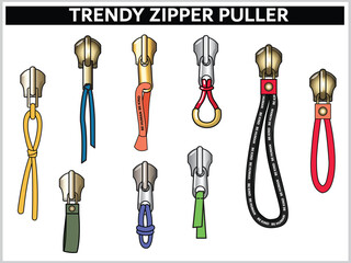  TRENDY ZIPPER SLIDER AND PULLERS SET VECTOR ILLUSTRATION © MAYU ARTS