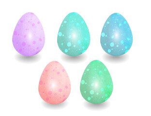 Happy Easter Eggs set with different Pastel color Watercolor textures isolated on a transparent background.Spring holiday. Collection of colourful hand painted decorated vector 3D easter eggs