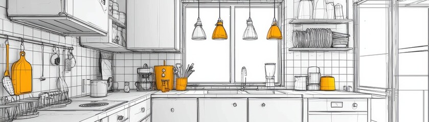 Stylish kitchen interior featuring modern design and bright accents.