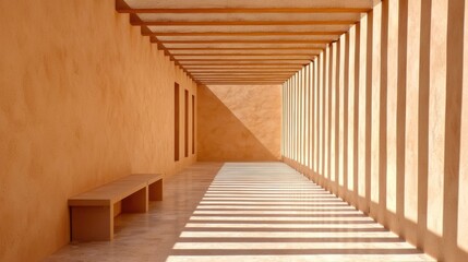 Fototapeta premium Minimalist Architectural Hallway with Geometric Wooden Patterns and Warm Lighting