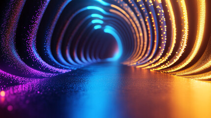 Obraz premium Black Background Featuring Pink and Blue Neon Arches and Swirls, Radiating Neon Light Burst, futuristic flashes, Motion lights, Colorful Streaks on Dark Background