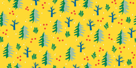 Christmas beautiful green trees seamless pattern repeating colorful elements trendy vector illustration background