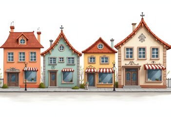 Downtown vector building with shop or store illustration isolated on white background
