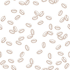 Coffee bean seamless pattern on white background. sketch of coffee beans. Hand drawn coffee beans vector.