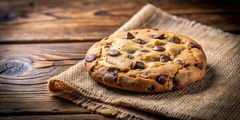 Fototapeta premium Delicious chocolate chip cookie on a rustic table , dessert, sweet, treat, snack, baking, homemade, chocolate, chips