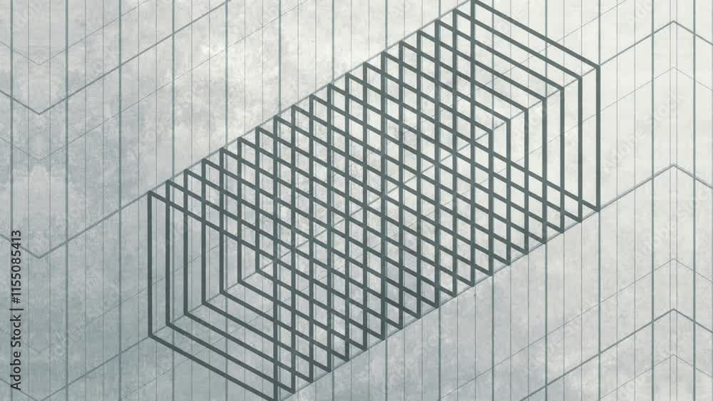 Aufkleber Digital loop animation with transforming contours of rectangles forming a dynamic pattern. Light textured background adds depth, while minimalist style emphasizes optical illusion. 3d rendering 4K