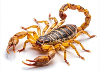 Stripe-Tailed Scorpion Portrait: Paravaejovis spinigerus Photography - High-Resolution Image, Isolated White Background