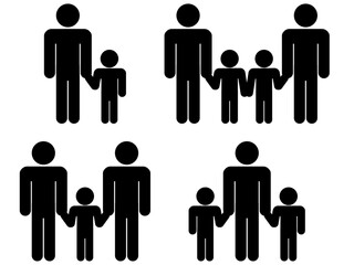 手をつなぐ親子のシンプルなアイコンの人数バリエーションセット