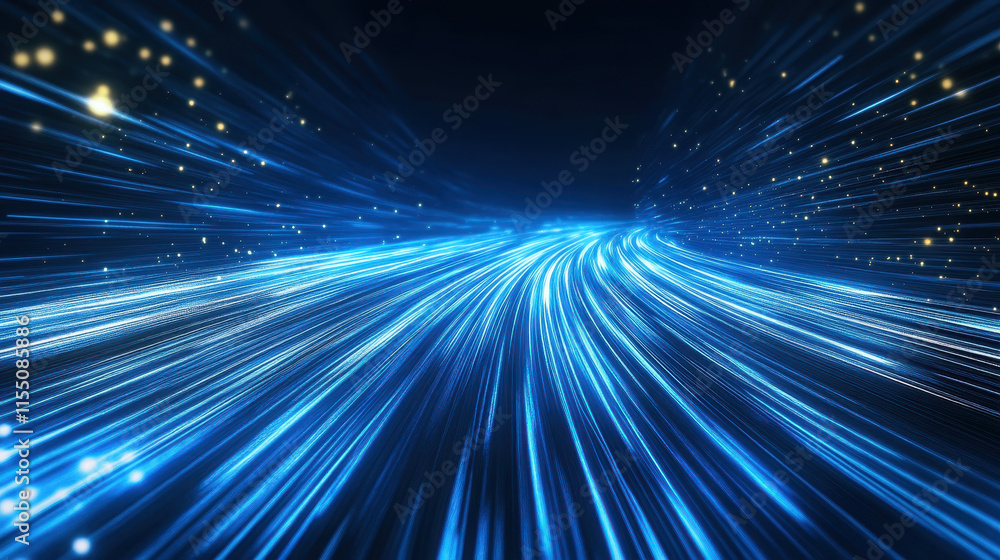 Aufkleber abstract blue light speed lines background, fast-moving in dark space with copy space for design con