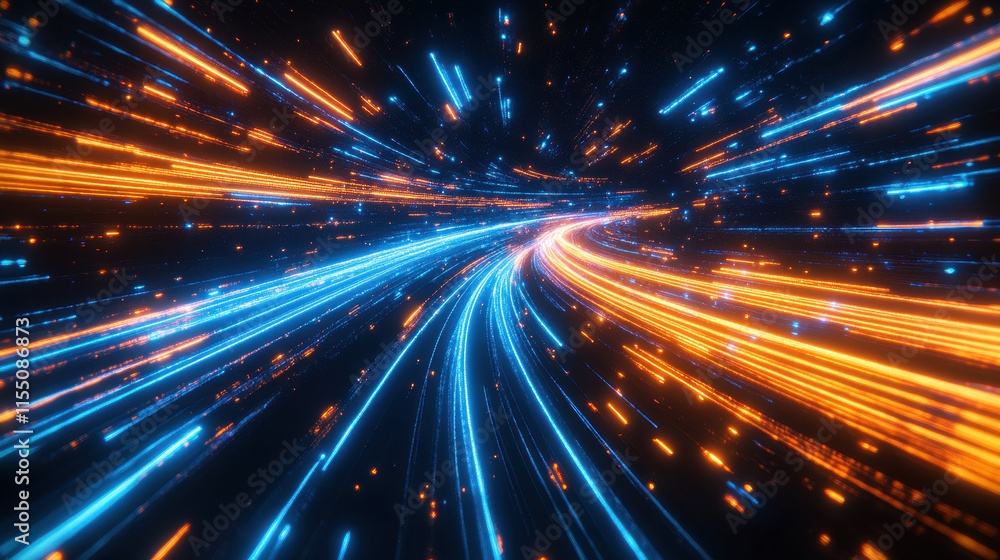Poster a digital highway of light trails representing fast data transfer, symbolizing the speed and connect