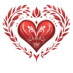 Ornate red heart, decorative floral frame.
