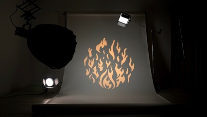 Professional studio for photo and video production filming with modern lighting equipment, large...