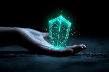 A hand reaching for a dissolving shield, symbolizing the weakening defense of privacy in the AI age.