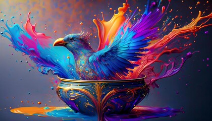 Obraz premium Baroque Bird Emergence: Infinite Wings from a Paint Container