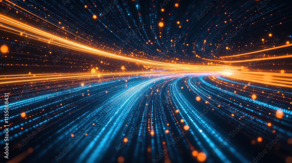 Poster a digital highway of light trails representing fast data transfer, symbolizing the speed and connect