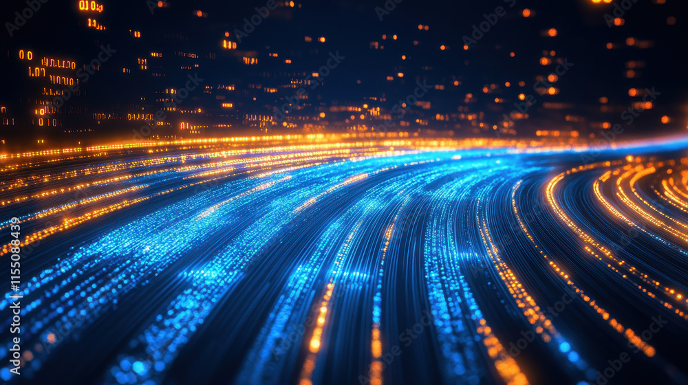 Poster a digital highway of light trails representing fast data transfer, symbolizing the speed and connect