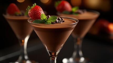 Decadent chocolate mousse dessert with strawberries elegant setting gourmet