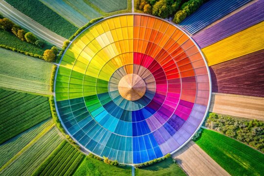 Drone aerial views, Itten's 12-color circle, photography.