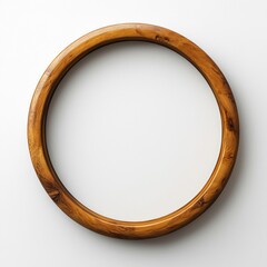 Obraz premium Round Wooden Frame on a Plain Background Ideal for Displaying Artwork or Personal Photos, Modern Design Suitable for Home and Office Decor
