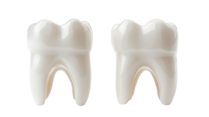 Two teeth isolated on a transparent background. high resolution PNG file