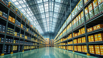 Fototapeta premium Interior design of a factory's logistics department. Generative AI