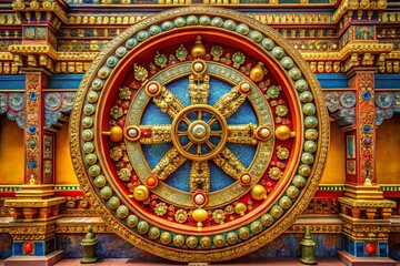 Obraz premium Indian architecture, the Dharmachakra, modern photography.