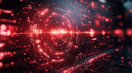 Abstract digital design with red glowing elements.
