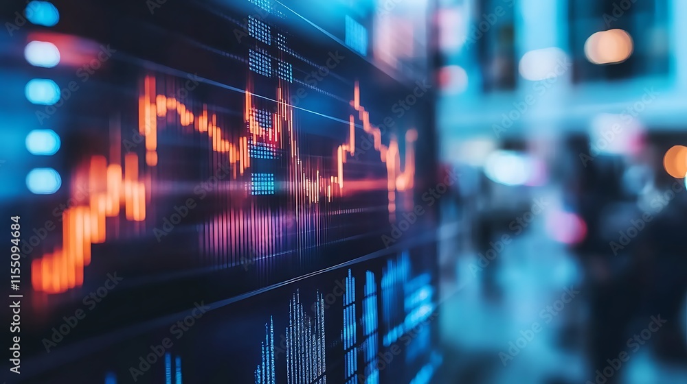 Poster vibrant stock market data visualized on a screen with showing dynamic trends financial information.