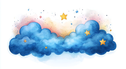 moon and clouds, water color style