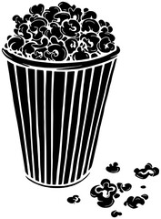 snack illustration movie silhouette bucket logo corn icon popcorn outline food striped entertainment paper container box pop film full shape with vector graphic background