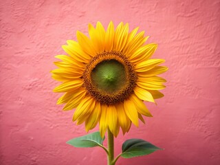 Pastel pink backdrop showcases an urban exploration sunflower, AI art.