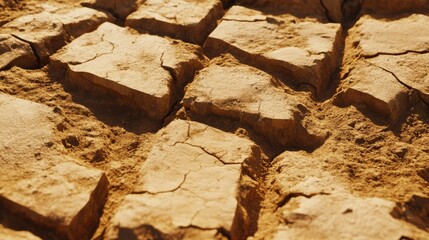 Fototapeta premium Dry Cracked Earth Under Harsh Sunlight