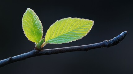 New Life Two Young Leaves Emerging from a Branch