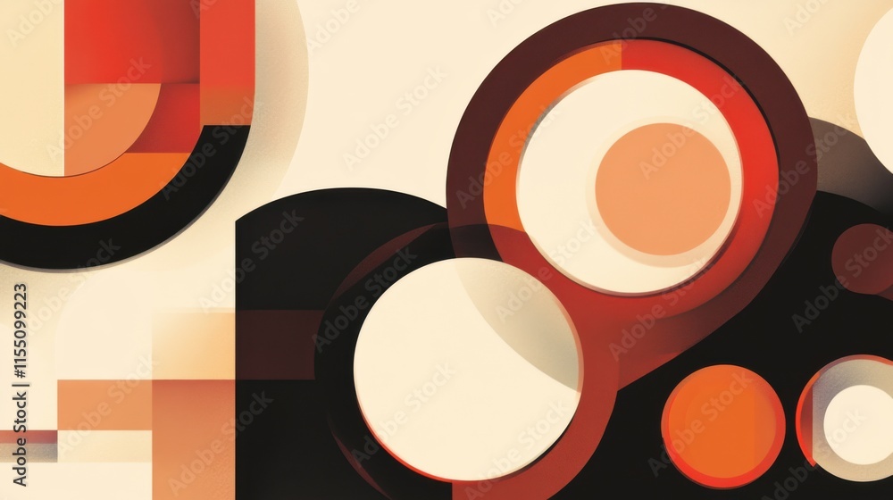 Aufkleber abstract geometric composition in warm tones: overlapping circles and squares in a modern art style