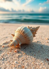  Sea shell on the sea and sandy beach blurred background write your text here beach wallpaper summer wallpaper beach background tropical nature