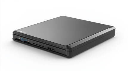 A portable document scanner with a slim profile, isolated on white, highlighting innovative office solutions.