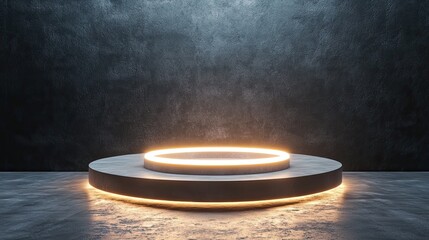 Illuminated Circular Platform Against Dark Background