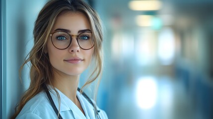 Fototapeta premium Confident Female Doctor in Hospital Corridor