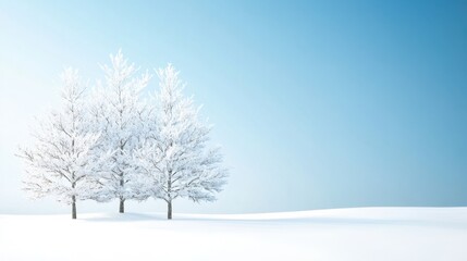 Fototapeta premium Winter landscape with snowy trees and blue sky.