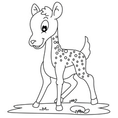Cute cartoon hand drawn vector deer coloring page.