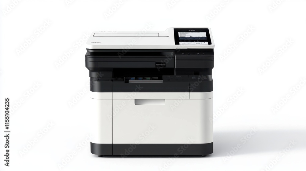 Poster a smart printer with a touch display and wireless connectivity, set against a white background for h