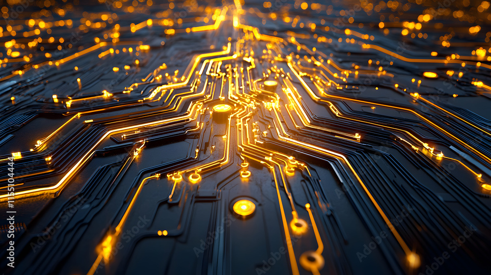 Poster abstract circuit board design with glowing lights and patterns