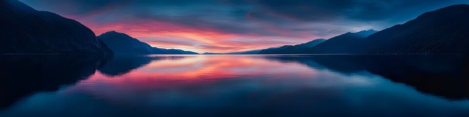 Obraz premium Panoramic view of Milford Sound at twilight. with the vibrant hues of the setting sun reflecting on the fjords tranquil waters. in 4K resolution