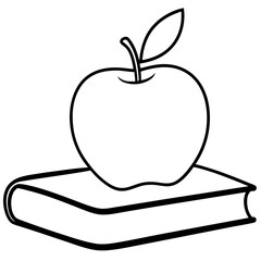 Apple on Book Line Art Vector Illustration
