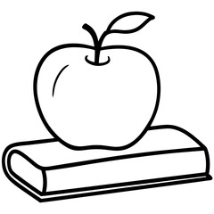 Apple on Book Line Art Vector Illustration