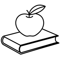 Apple on Book Line Art Vector Illustration